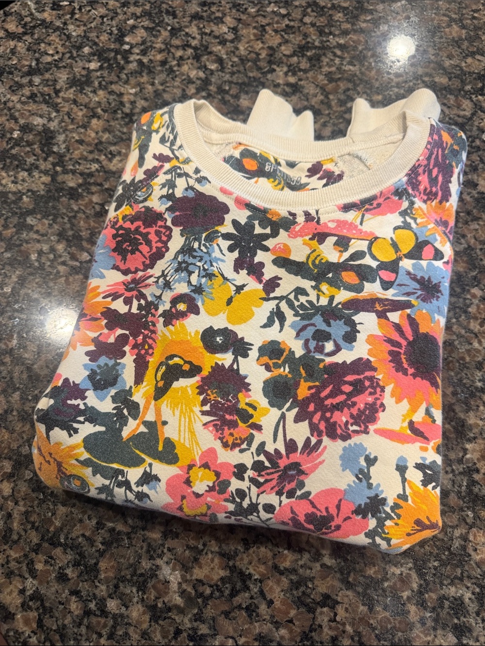Floral Printed Crewneck Sweatshirt in Cream, Yellow & Pink - Picture 4 of 4